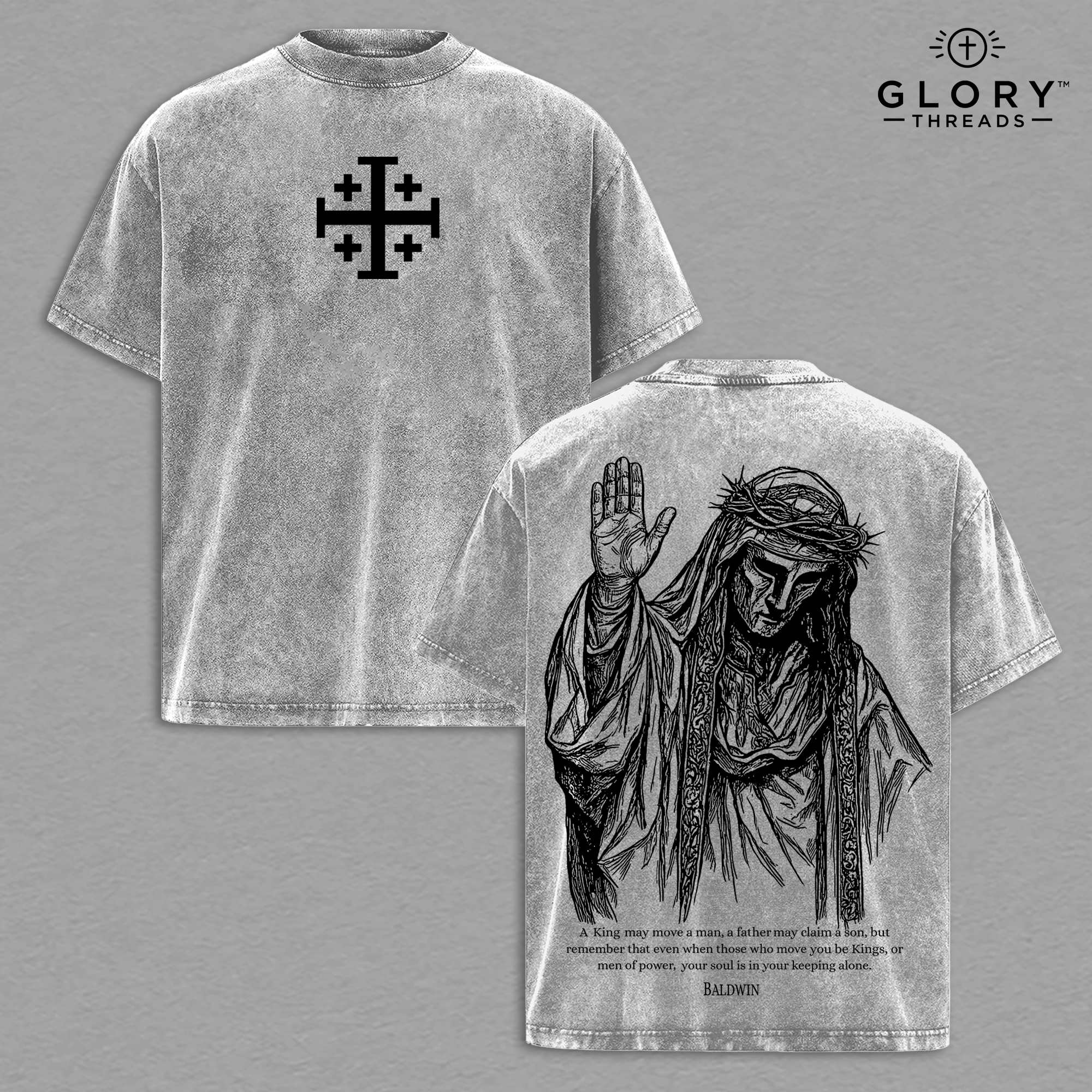Baldwin IV Crowned King Washed T-Shirt – Jerusalem Legacy Streetwear for Men