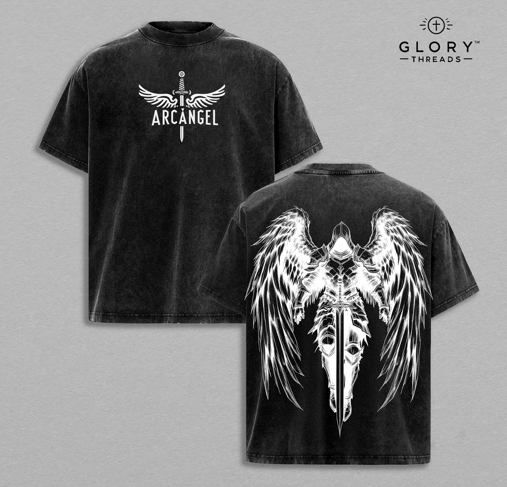 Archangel Saint Michael Washed Tee – Holy Warrior Christian Streetwear