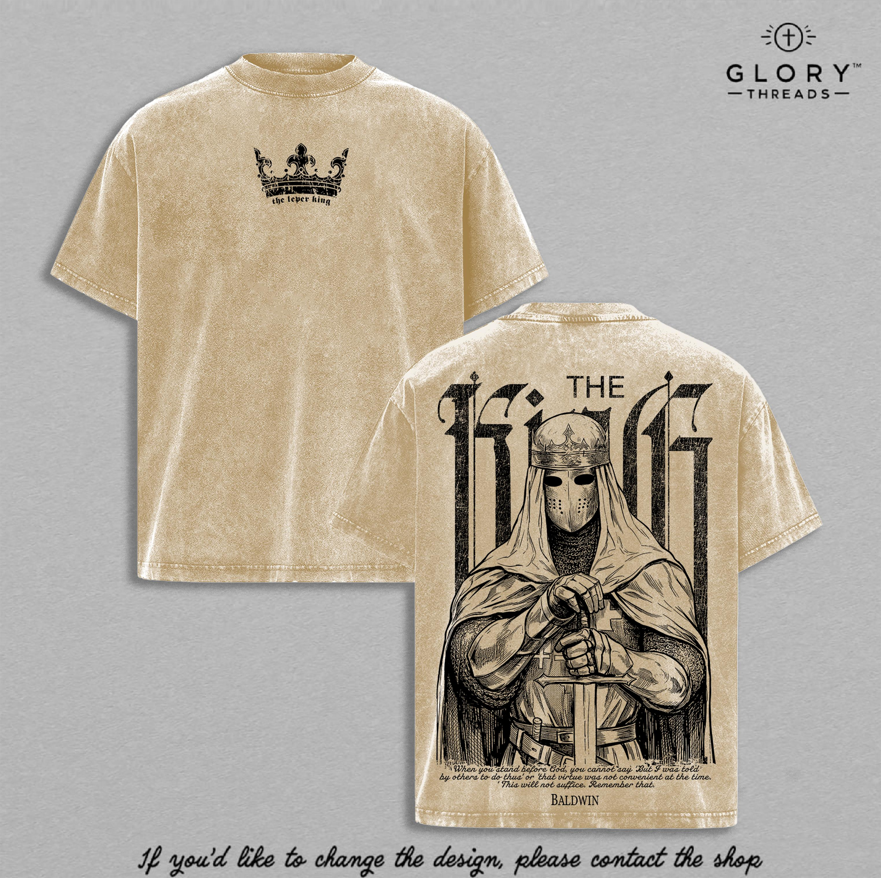 Baldwin IV Battle Worn Washed Tee – Medieval Crusade Graphic Streetwear for Men