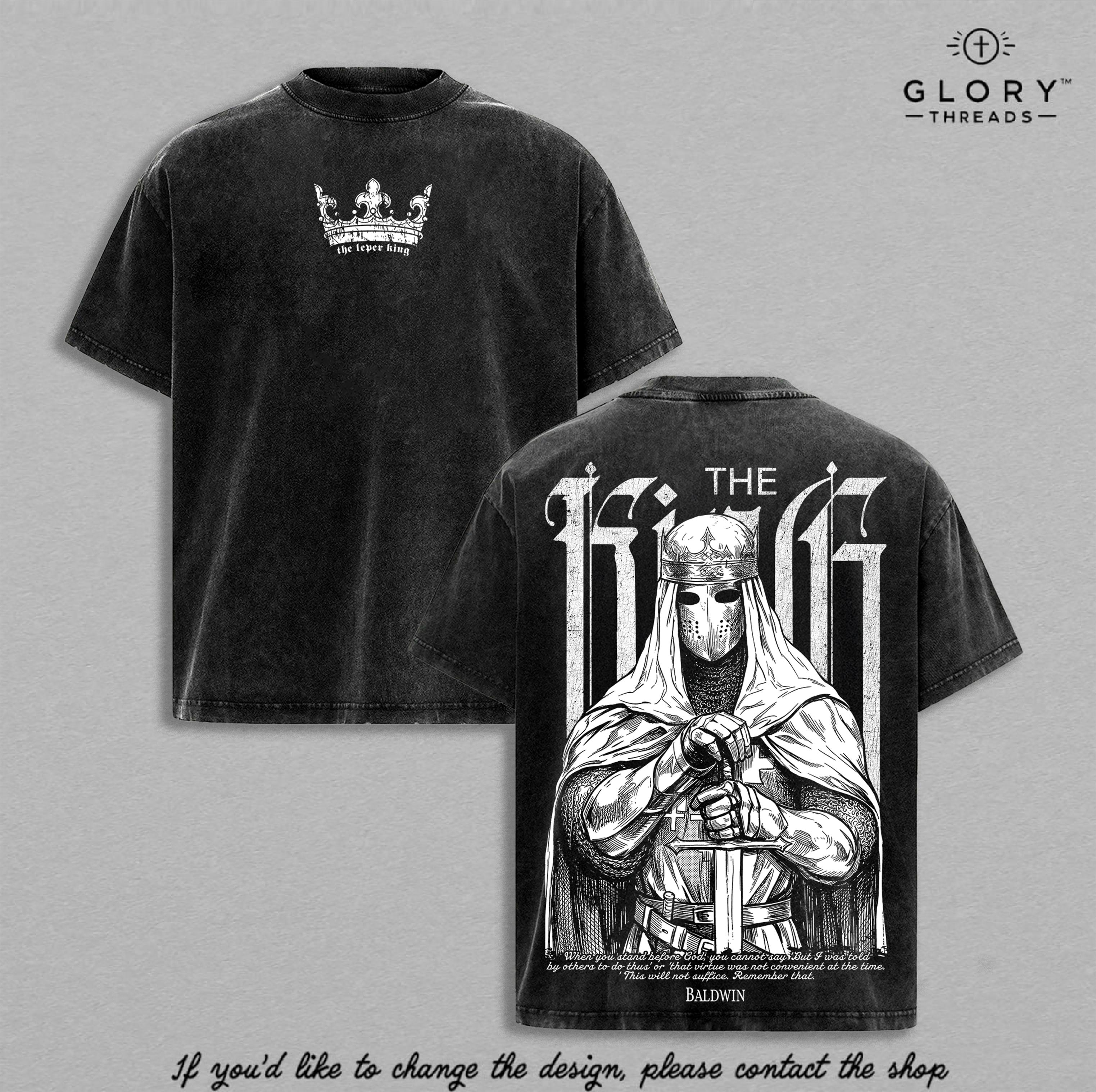 Baldwin IV Battle Worn Washed Tee – Medieval Crusade Graphic Streetwear for Men