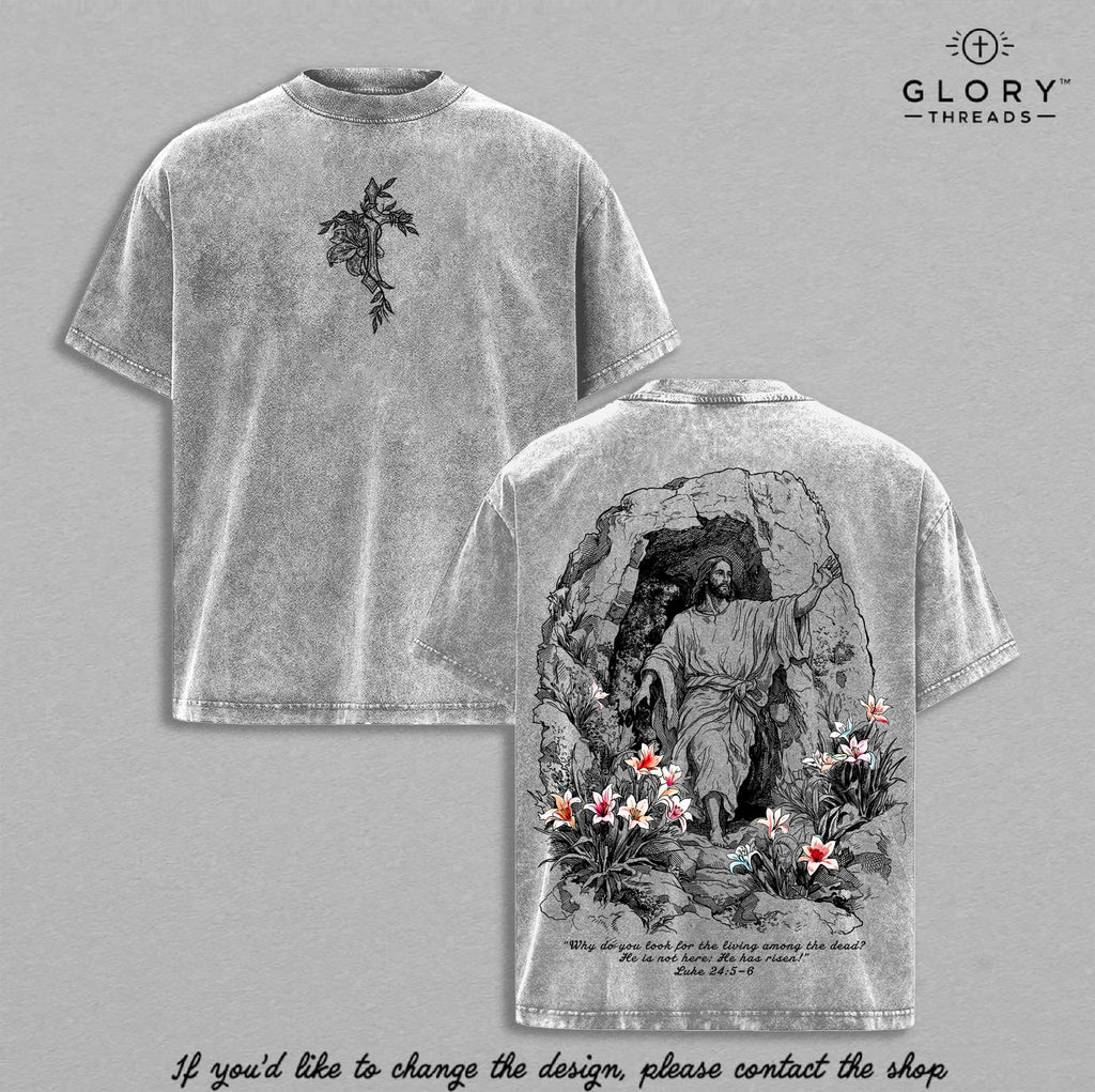 He Is Risen Washed Tee – Resurrection Christian Faith Streetwear