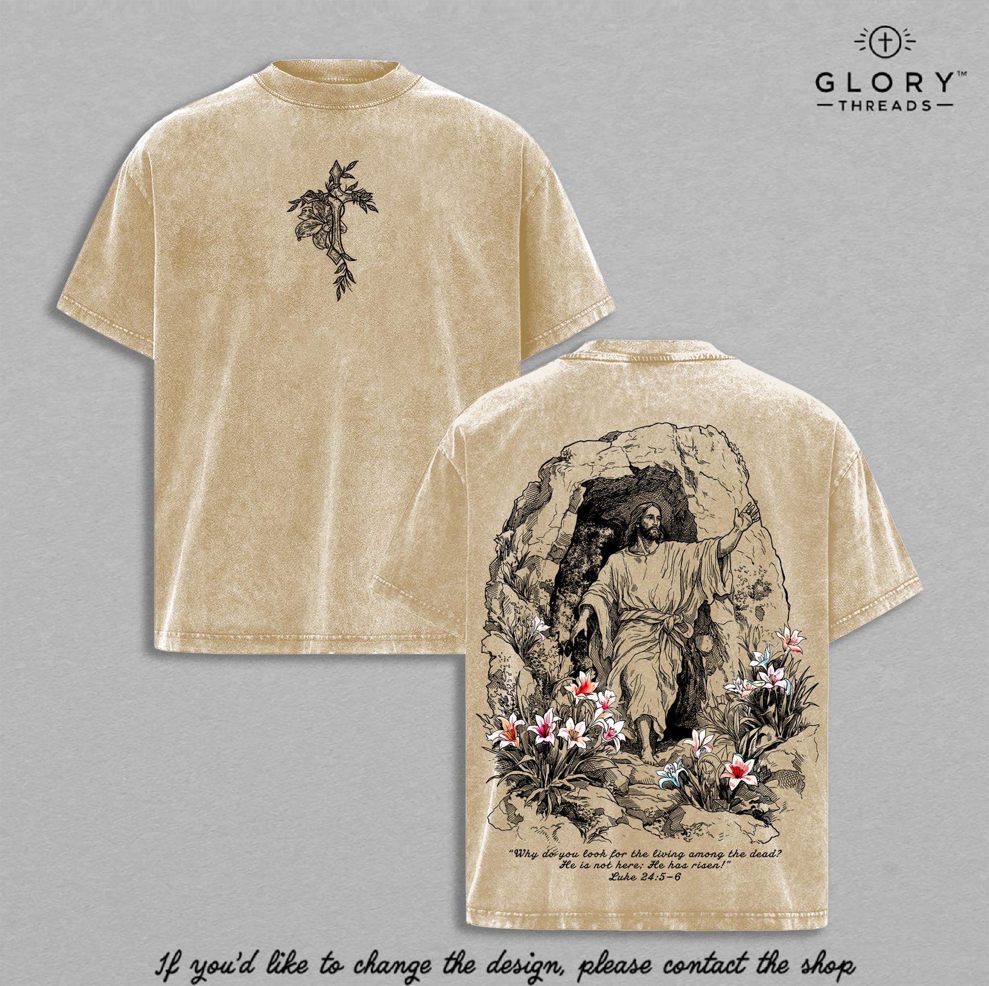 He Is Risen Washed Tee – Resurrection Christian Faith Streetwear