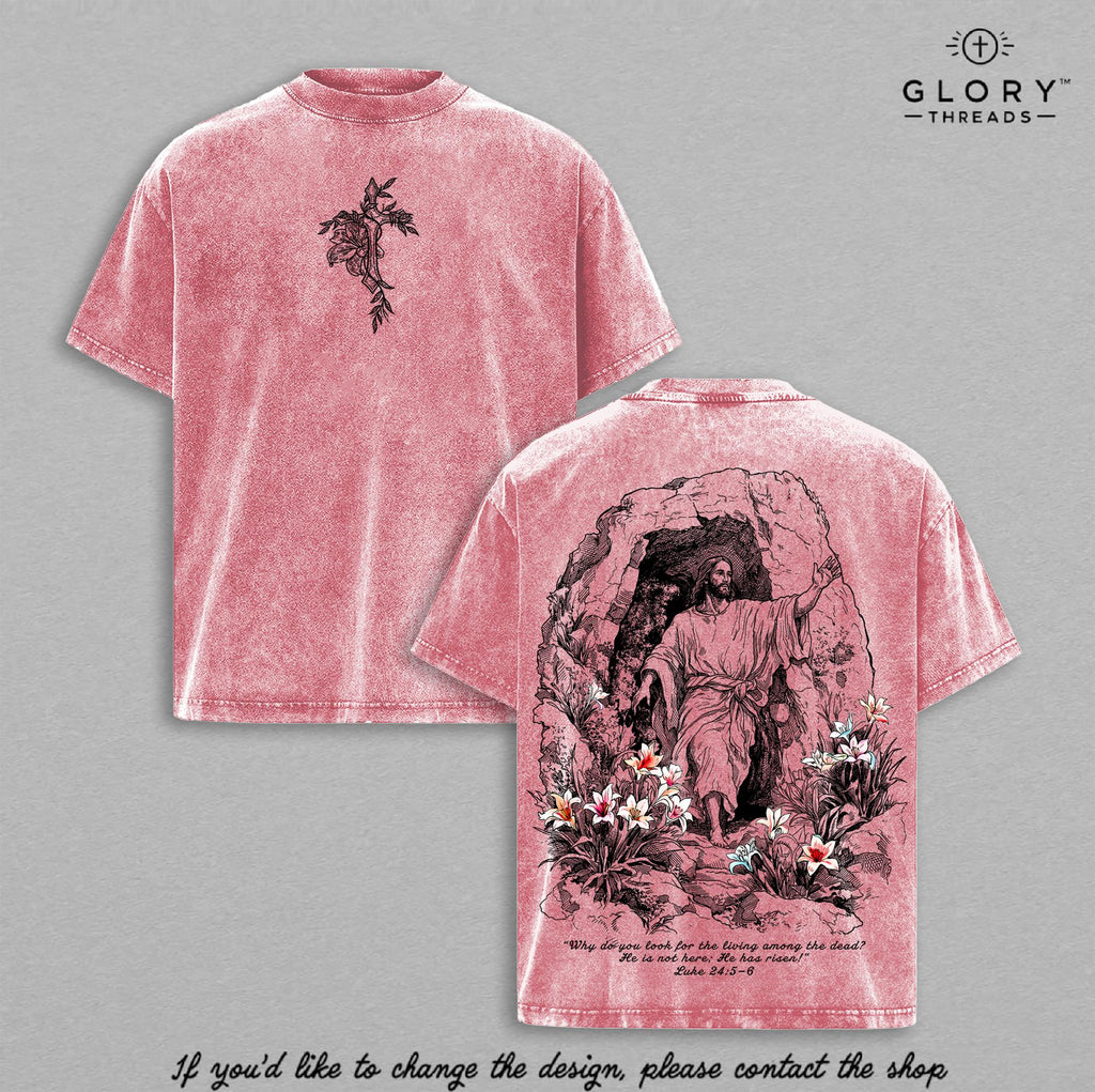 He Is Risen Washed Tee – Resurrection Christian Faith Streetwear