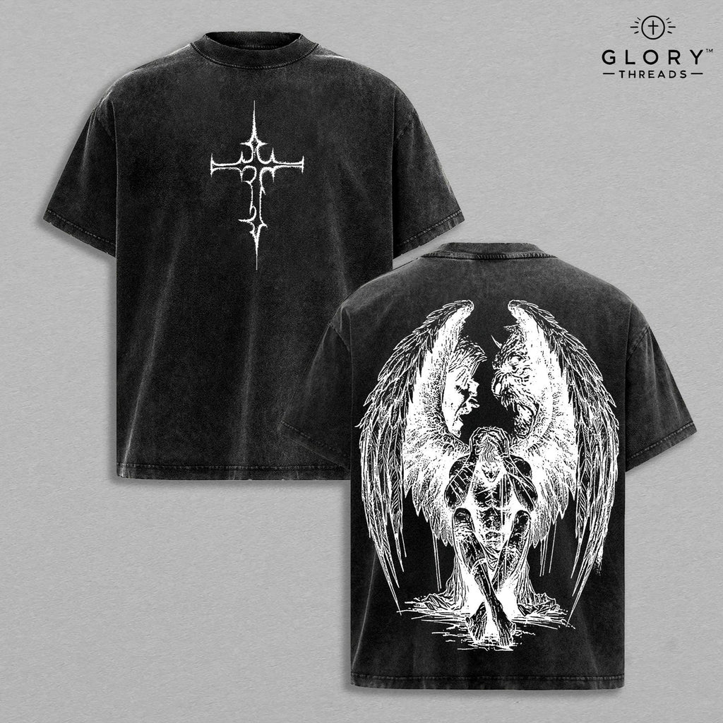 Tormented Angel Washed Tee – Fallen Gothic Heaven & Hell Streetwear