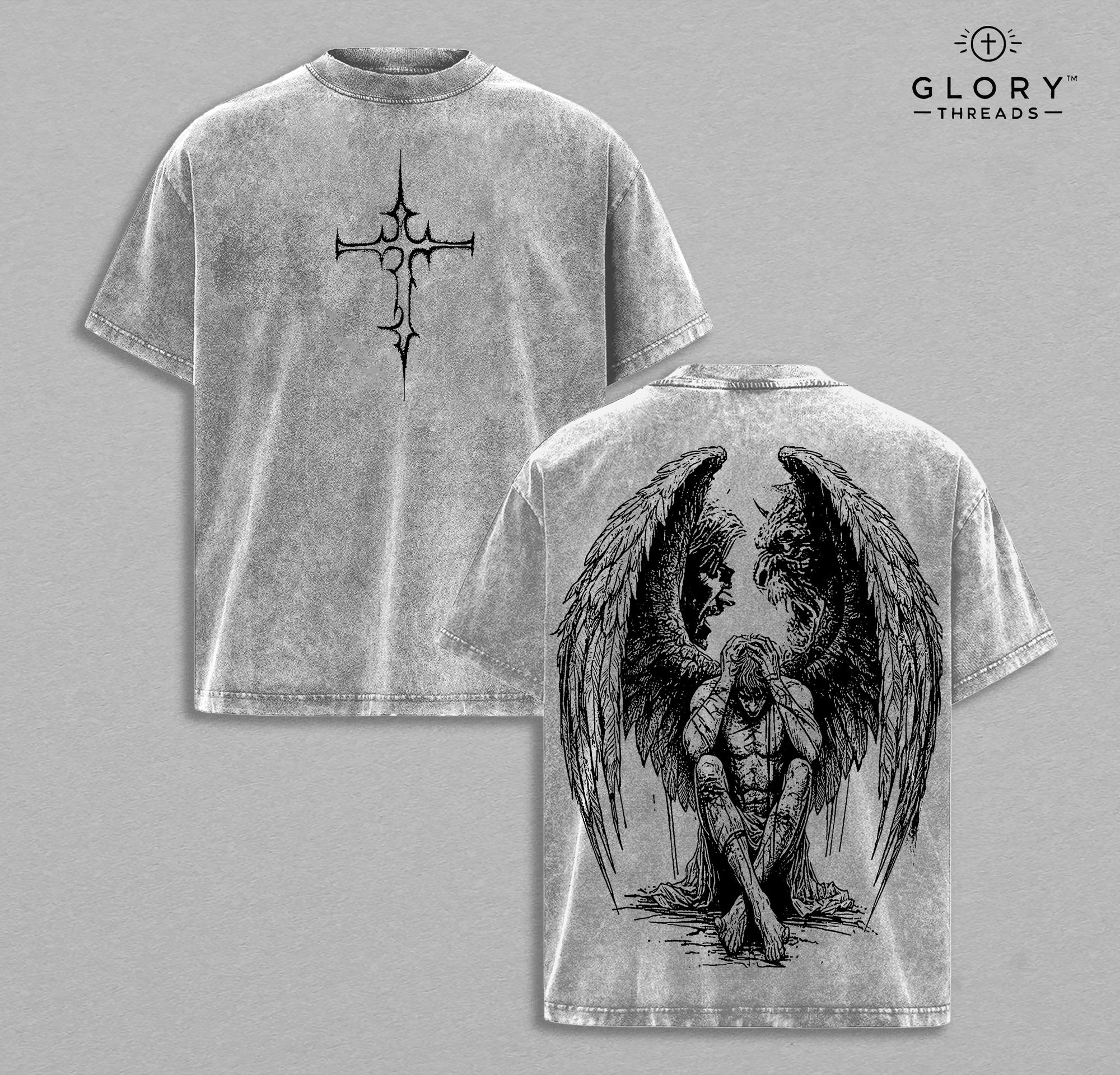 Tormented Angel Washed Tee – Fallen Gothic Heaven & Hell Streetwear