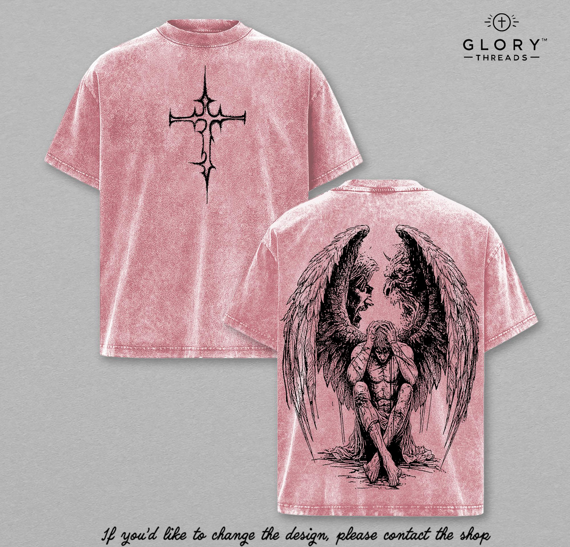 Tormented Angel Washed Tee – Fallen Gothic Heaven & Hell Streetwear