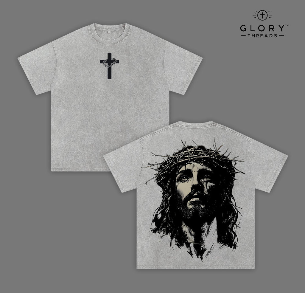 Jesus Crown of Thorns Washed Tee – Christian Easter Streetwear Gym Cover