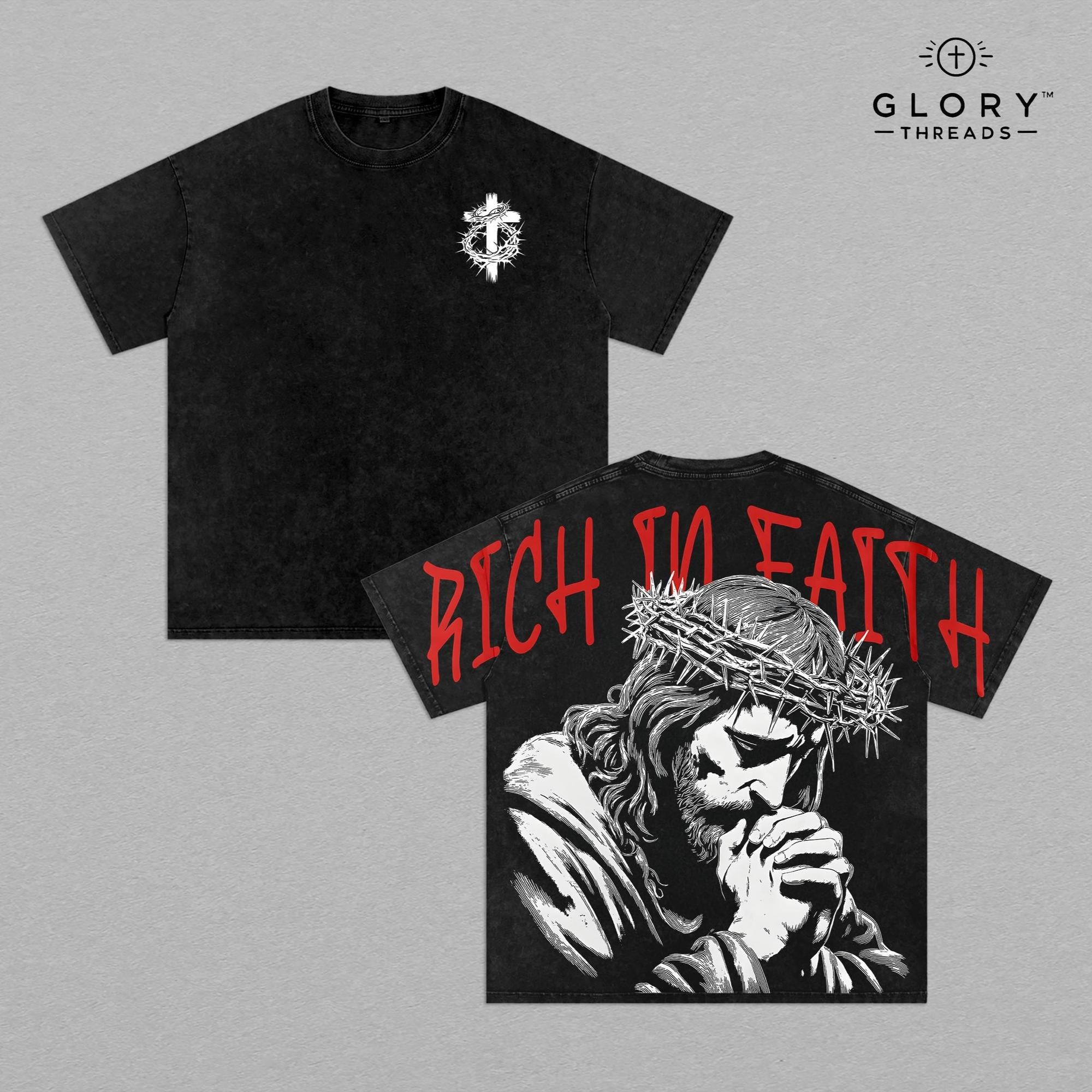 Rich In Faith Washed Tee – Jesus Prayer Christian Streetwear