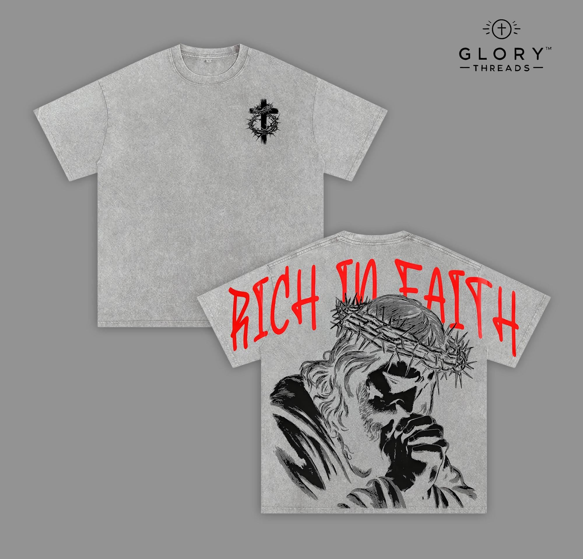 Rich In Faith Washed Tee – Jesus Prayer Christian Streetwear
