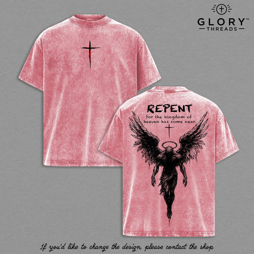 Repent Vintage Washed Tee – Angel Wings Christian Gospel Streetwear