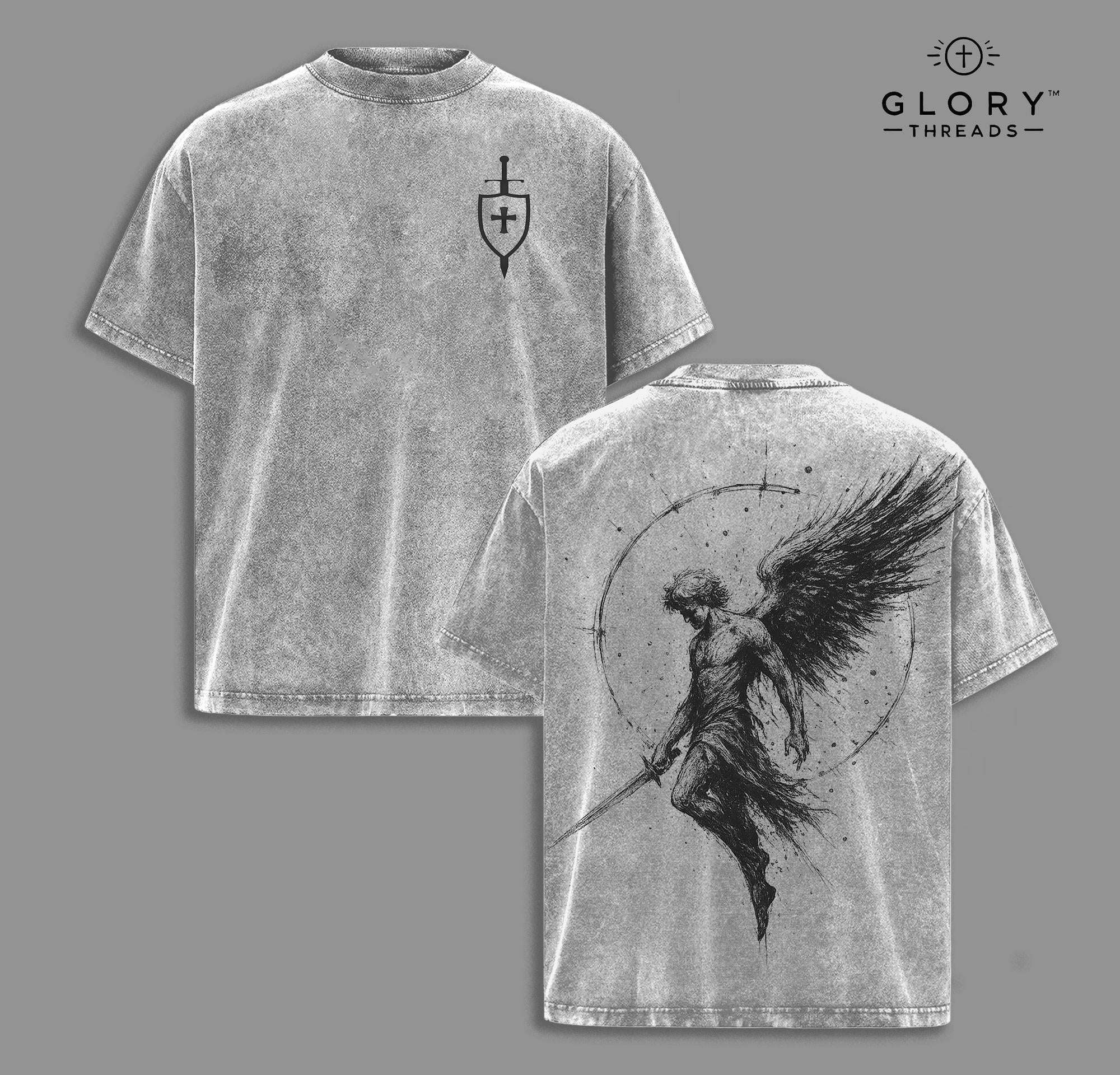 Sanctus Michael Washed Tee – Archangel Christian Faith Streetwear