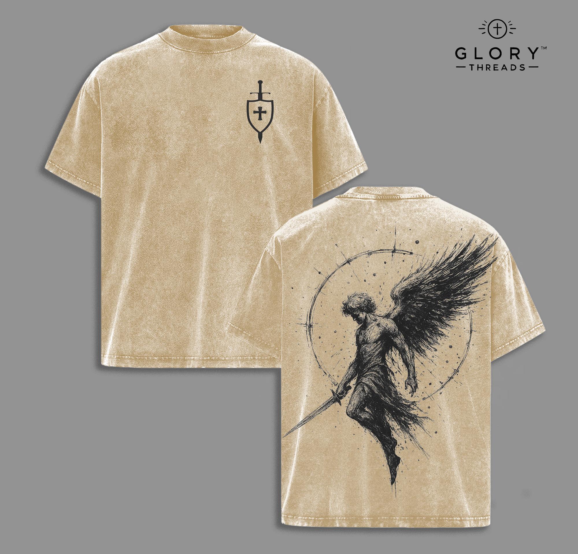 Sanctus Michael Washed Tee – Archangel Christian Faith Streetwear