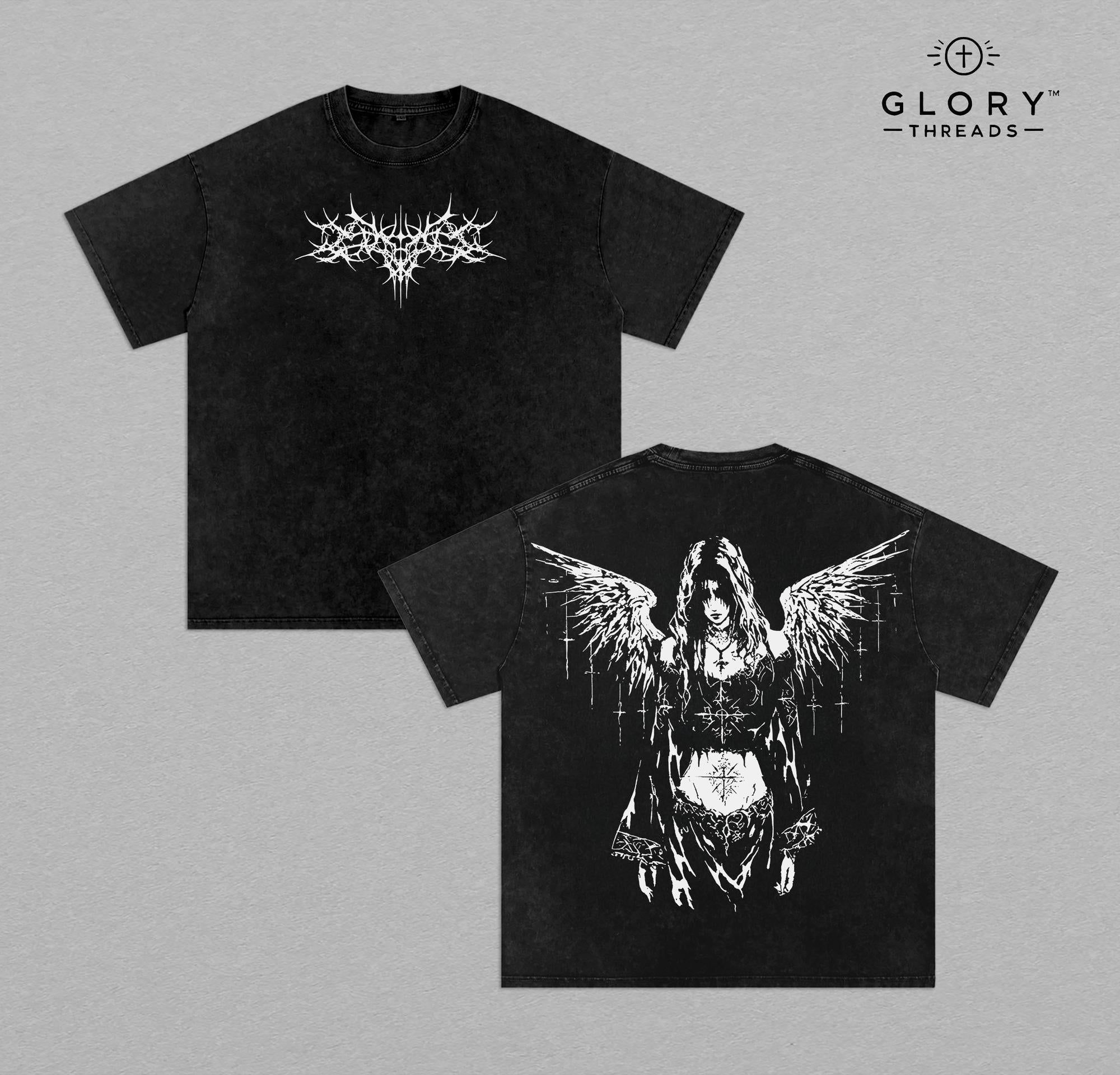 Y2K Gothic Angel Washed Tee – Dark Aesthetic Streetwear