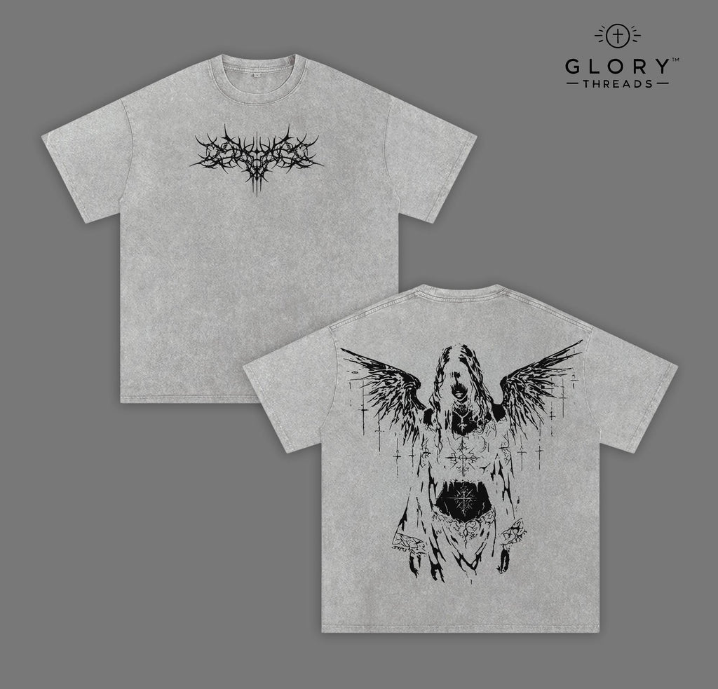 Y2K Gothic Angel Washed Tee – Dark Aesthetic Streetwear