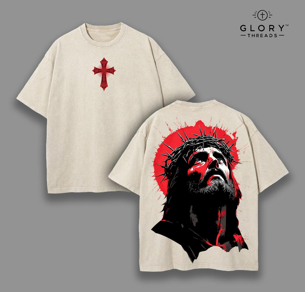 Jesus Looking Up Vintage Washed Tee - Christian Cross Streetwear