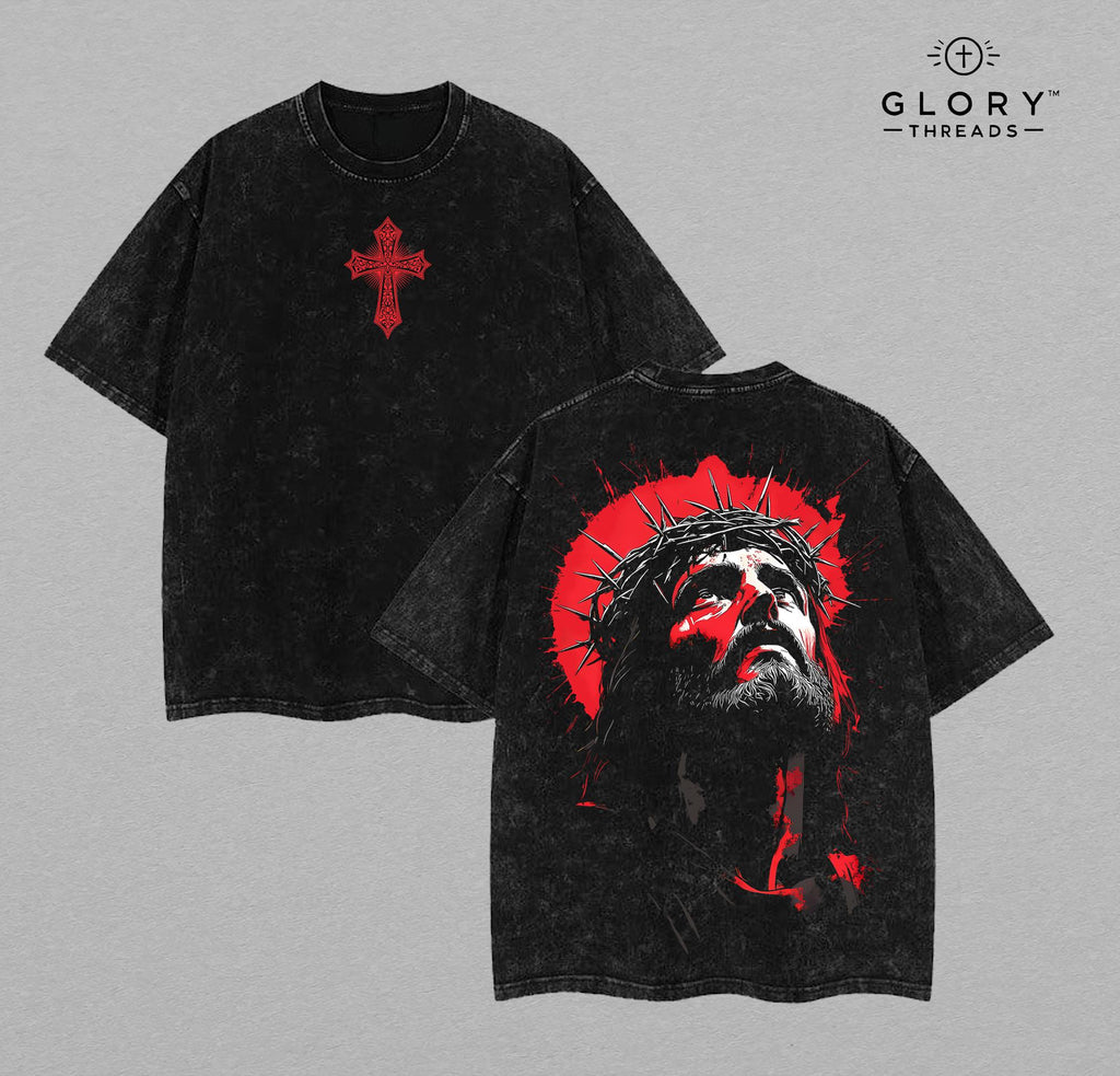 Jesus Looking Up Vintage Washed Tee - Christian Cross Streetwear