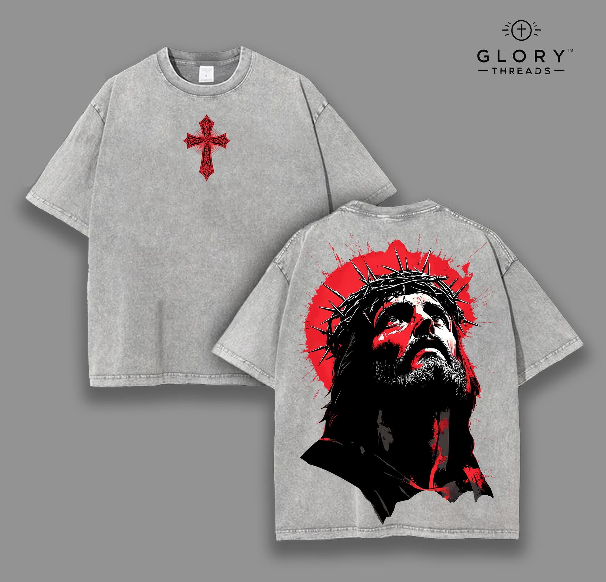 Jesus Looking Up Vintage Washed Tee - Christian Cross Streetwear