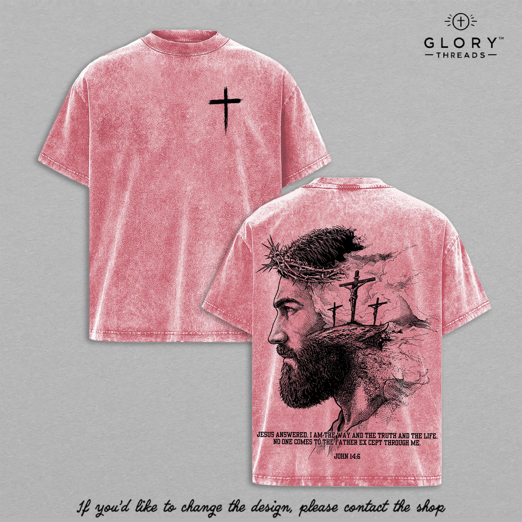 John 14:6 Vintage Washed Tee - Jesus Portrait Christian Graphic