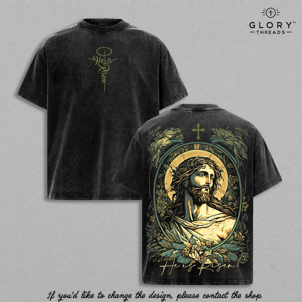 He Is Risen Vintage Washed Tee - Jesus Faith Hope Christian