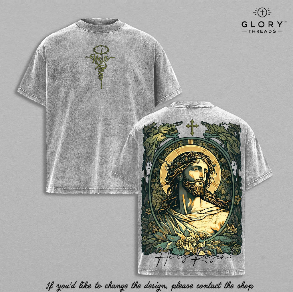 He Is Risen Vintage Washed Tee - Jesus Faith Hope Christian