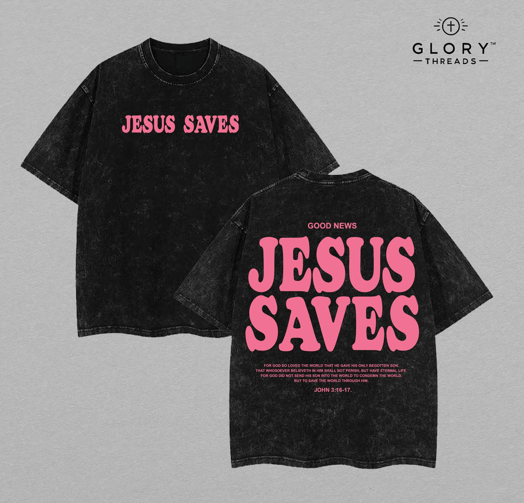 Jesus Saves Vintage Washed Tee - Christian Streetwear Gym Cover