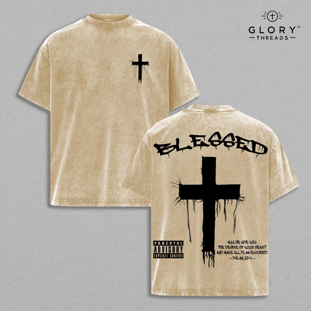 Cross & Letter Print Drop Shoulder Tee - Casual Christian Streetwear