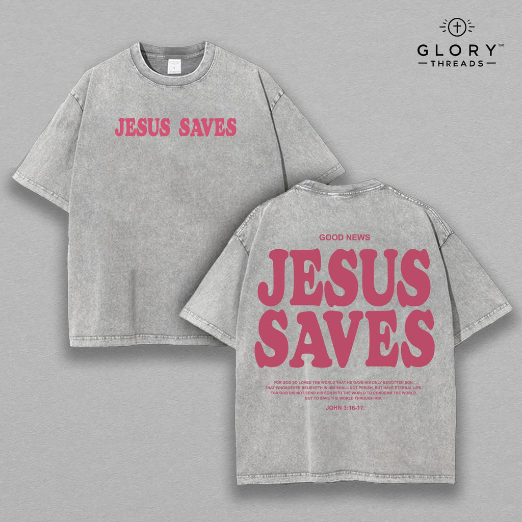 Jesus Saves Vintage Washed Tee - Christian Streetwear Gym Cover