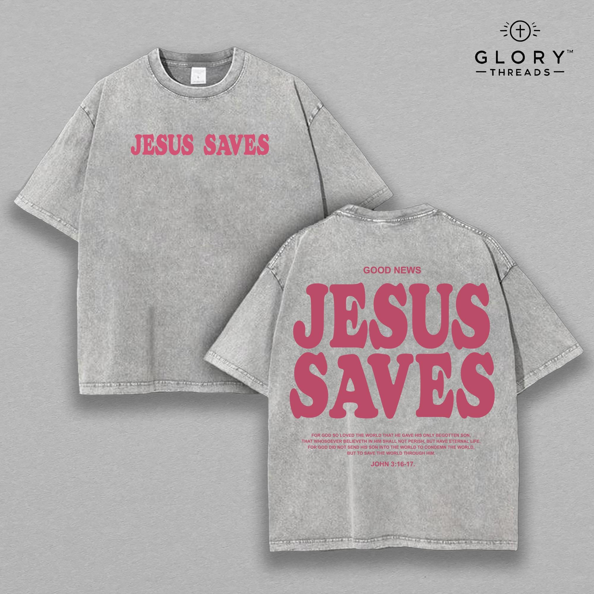 Jesus Saves Vintage Washed Tee - Christian Streetwear Gym Cover
