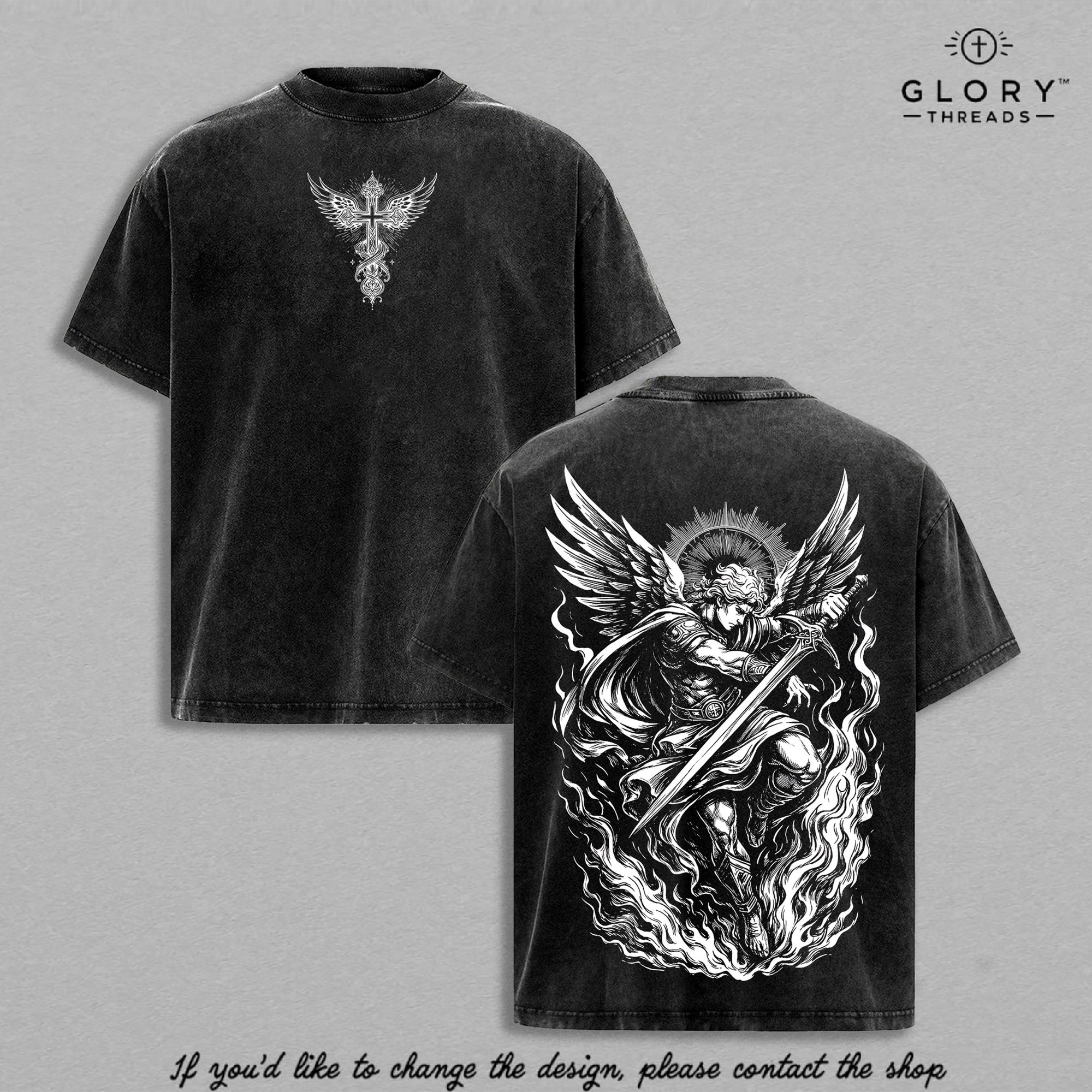 Archangel Michael Vintage Washed Tee - Angel of Fire Christian