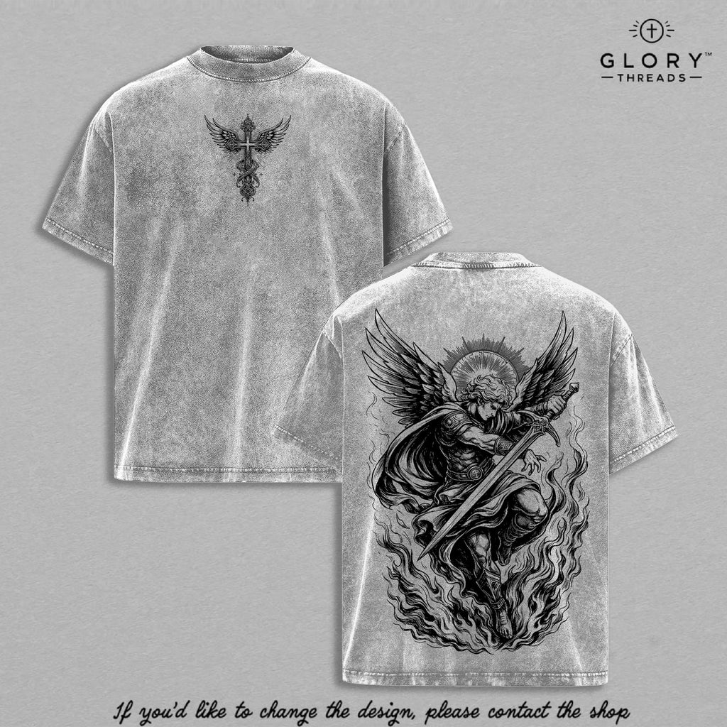 Archangel Michael Vintage Washed Tee - Angel of Fire Christian