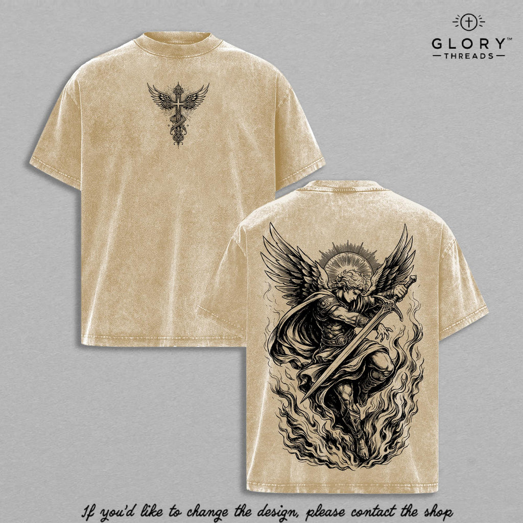 Archangel Michael Vintage Washed Tee - Angel of Fire Christian