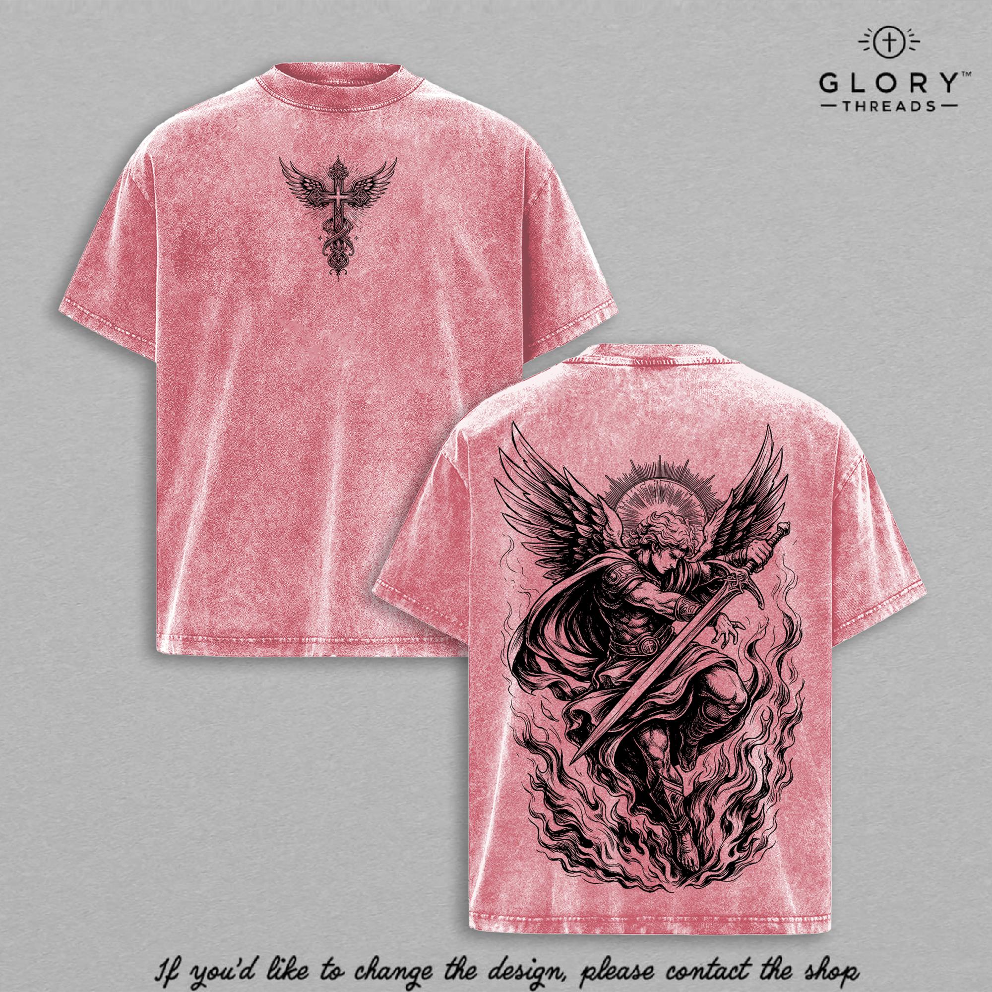 Archangel Michael Vintage Washed Tee - Angel of Fire Christian
