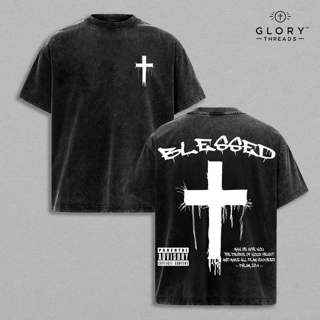 Cross & Letter Print Drop Shoulder Tee - Casual Christian Streetwear