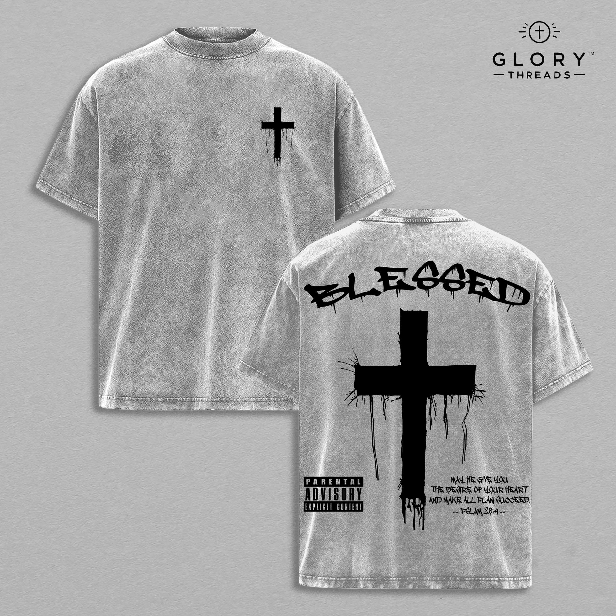 Cross & Letter Print Drop Shoulder Tee - Casual Christian Streetwear
