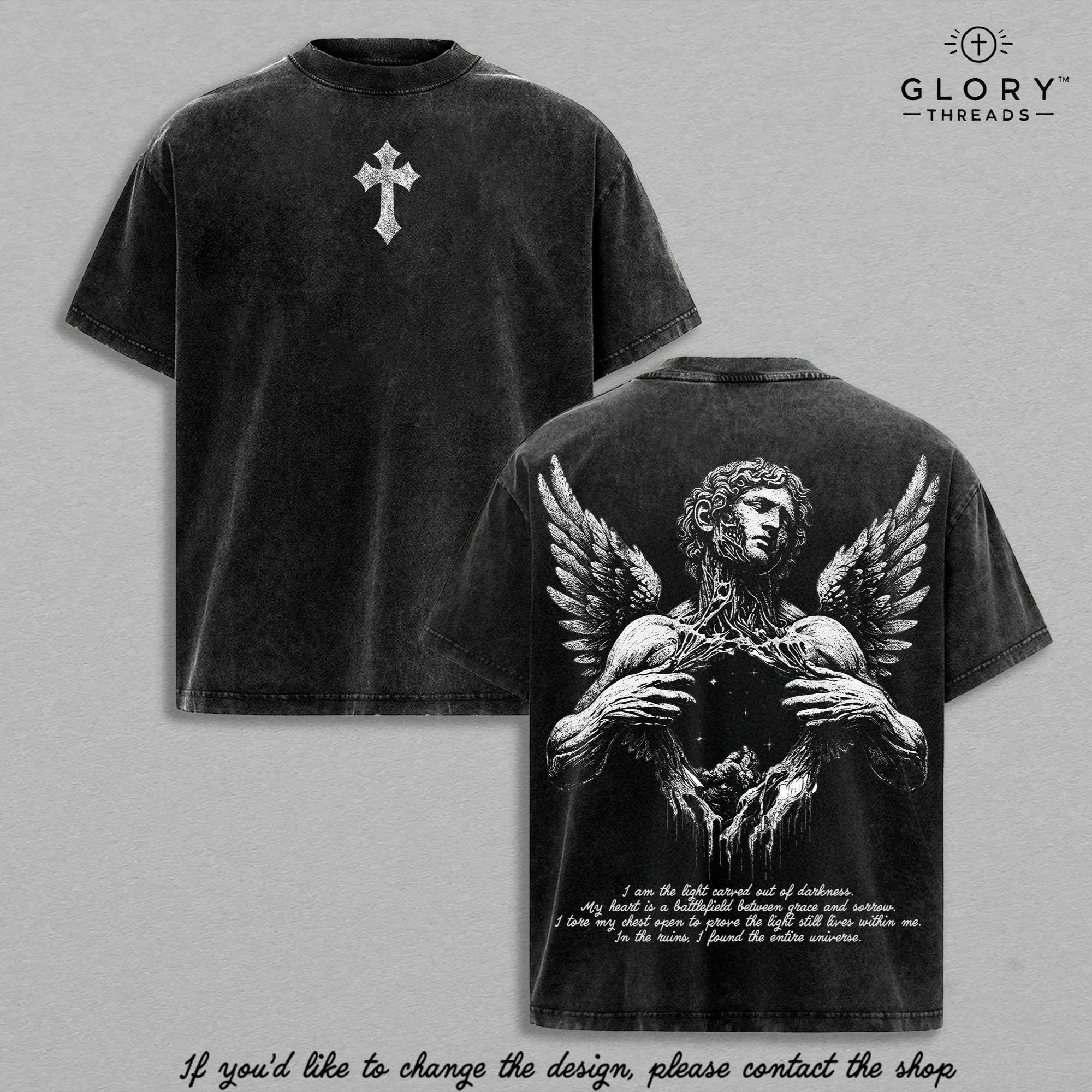 Fallen Angel Vintage Washed Tee - Broken Wings Faith Graphic Christian