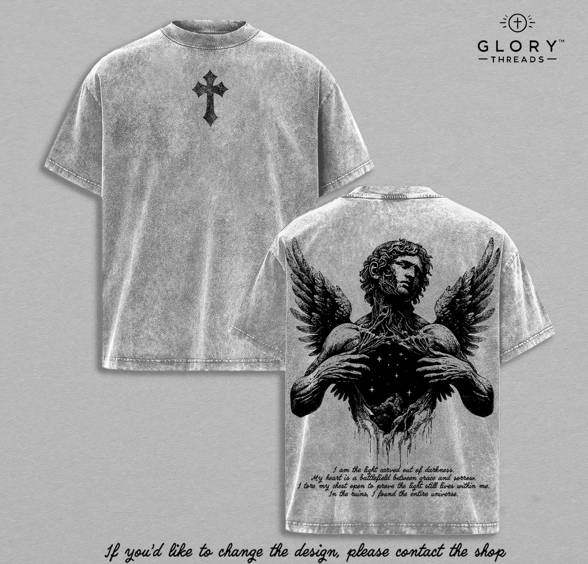 Fallen Angel Vintage Washed Tee - Broken Wings Faith Graphic Christian