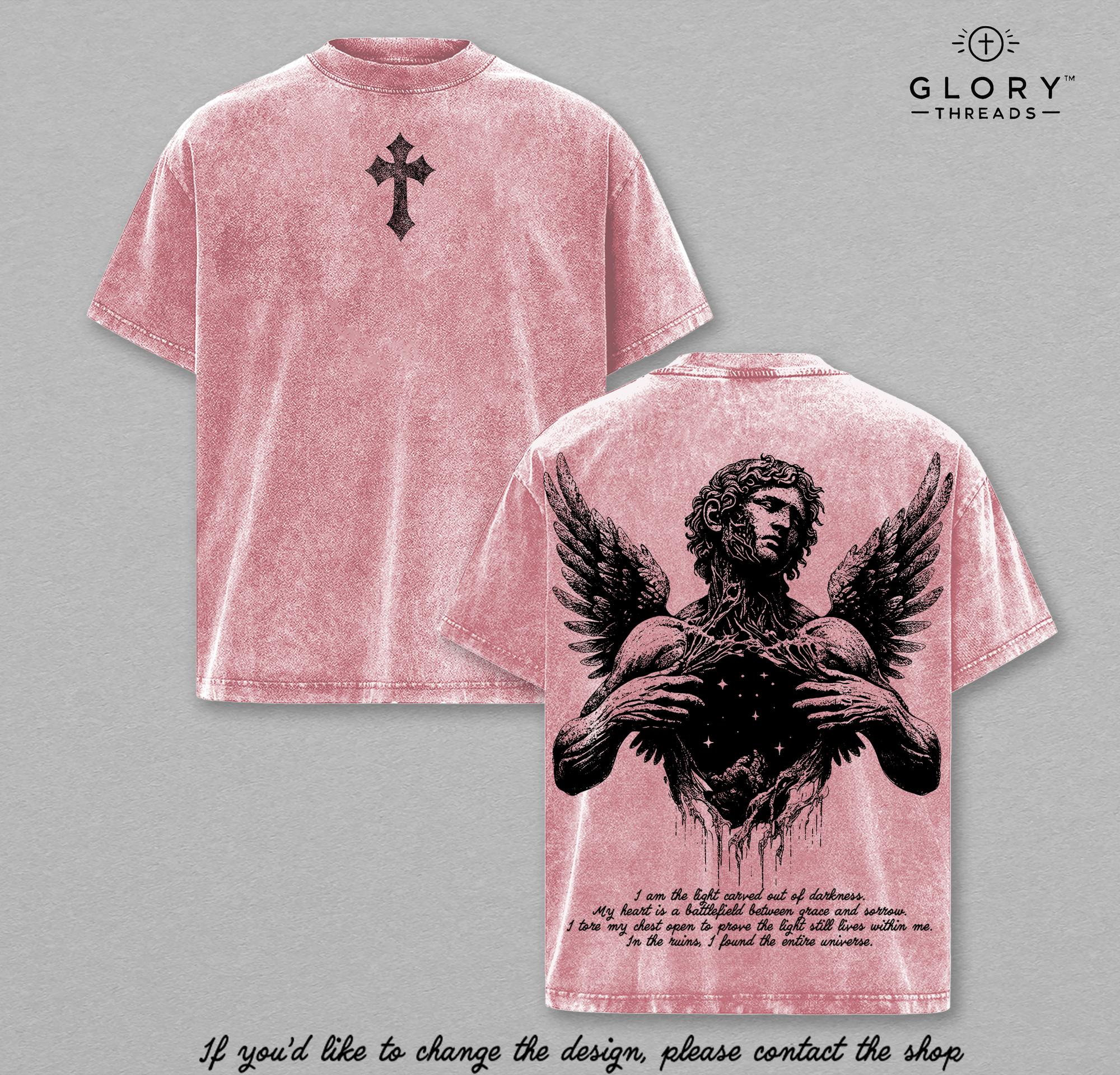 Fallen Angel Vintage Washed Tee - Broken Wings Faith Graphic Christian