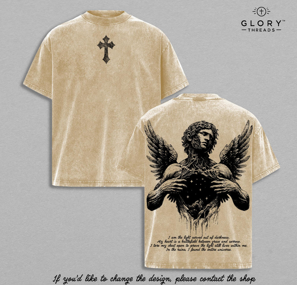 Fallen Angel Vintage Washed Tee - Broken Wings Faith Graphic Christian