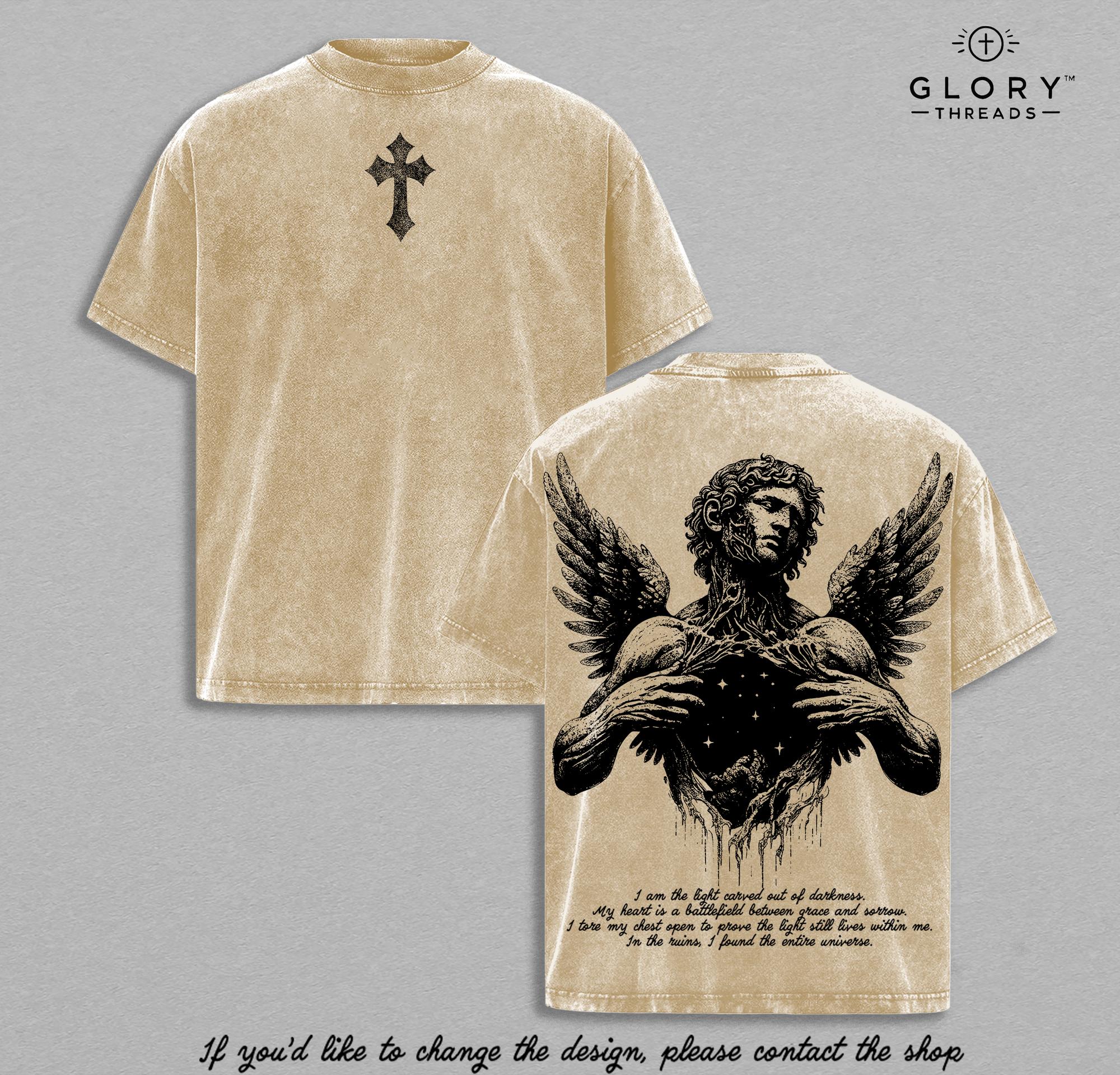 Fallen Angel Vintage Washed Tee - Broken Wings Faith Graphic Christian