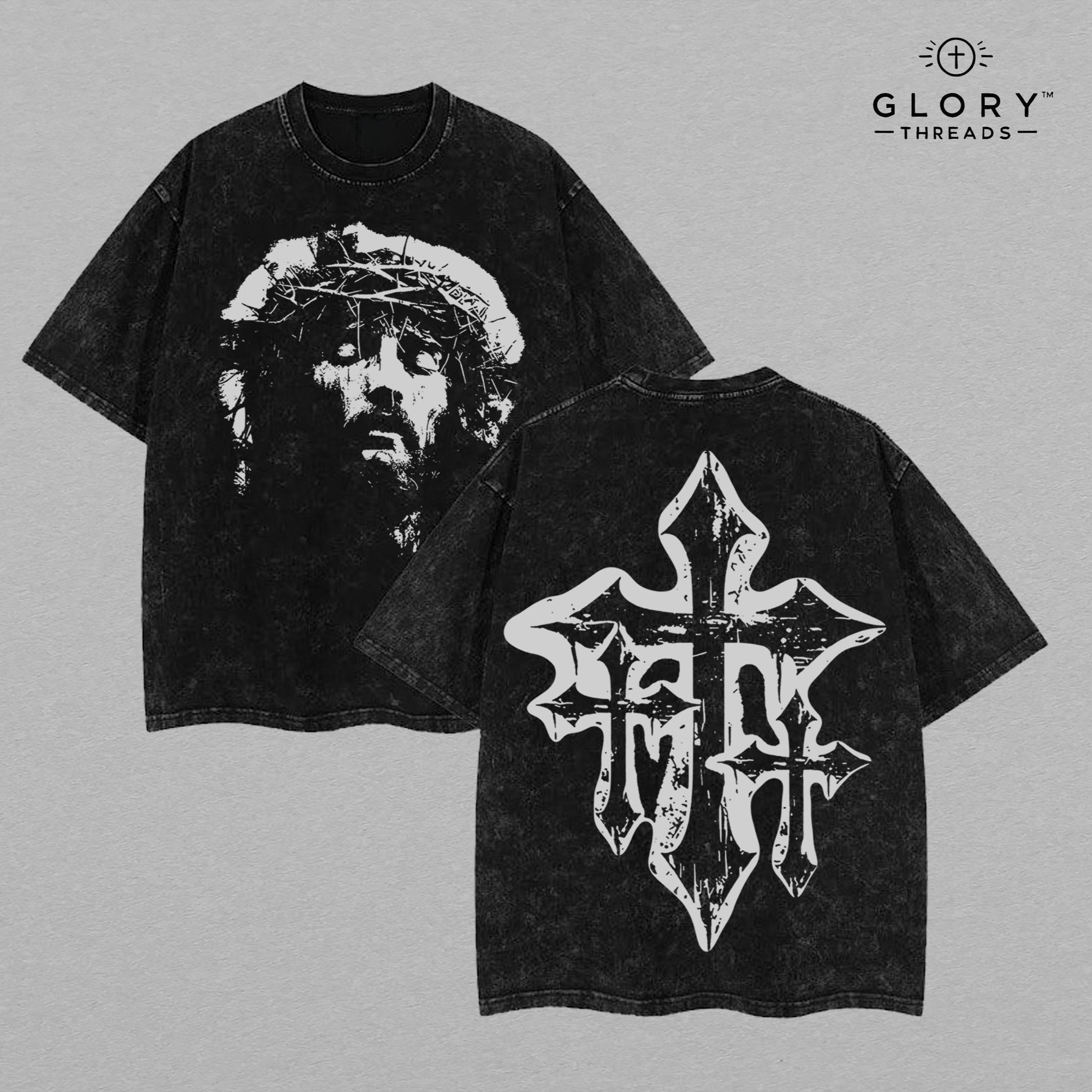 Jesus and Cross Washed Tee – Christian Easter Faith Streetwear