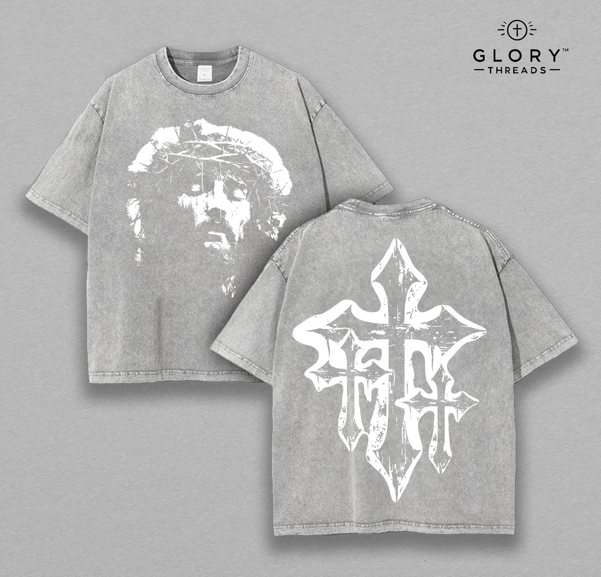Jesus and Cross Washed Tee – Christian Easter Faith Streetwear